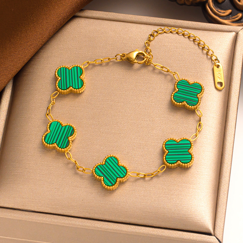 Four-leaf Clover Necklace 13MM Bracelet Stud Earrings Three-piece Set Versatile Lucky Four-leaf Clover Five-flower Bracelet Collarbone Chain Earrings