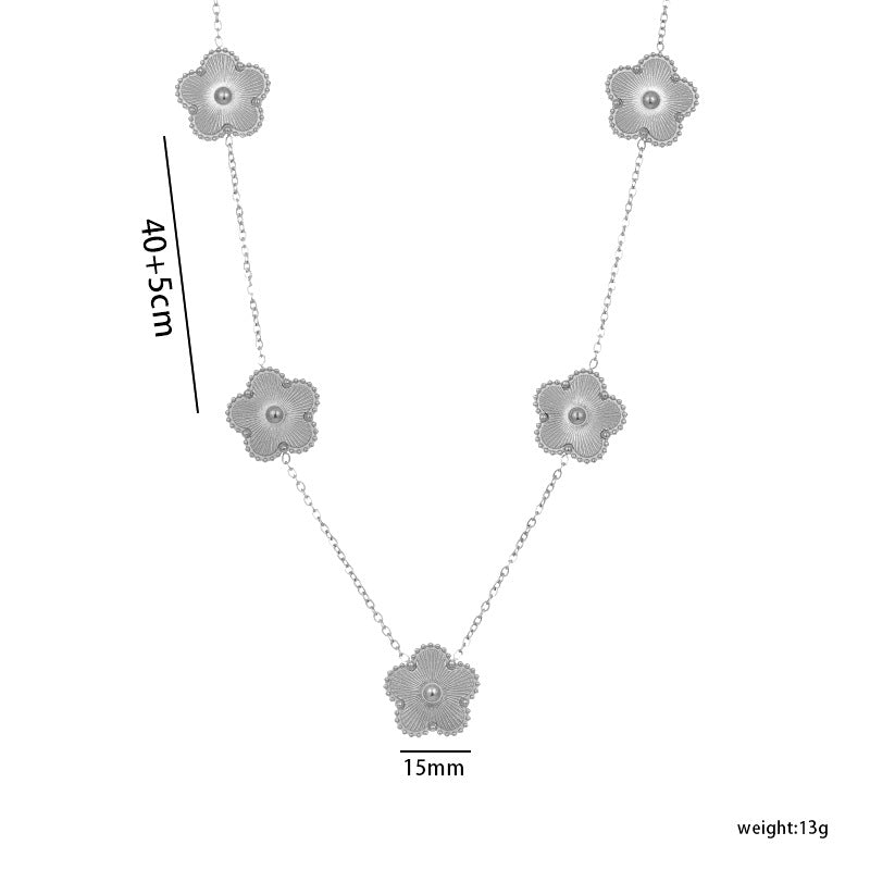 Simple Temperament Five-leaf Flower Jewelry Set, Four-leaf Clover Laser, Titanium Steel Plum Blossom Fashion Versatile Internet Celebrity Tide Jewelry