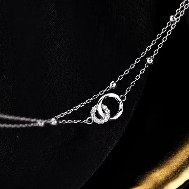 925 Silver Double-layer Mobius Ring Bracelet Women's Ins Full Diamond Fashion Versatile Interlocking Jewelry