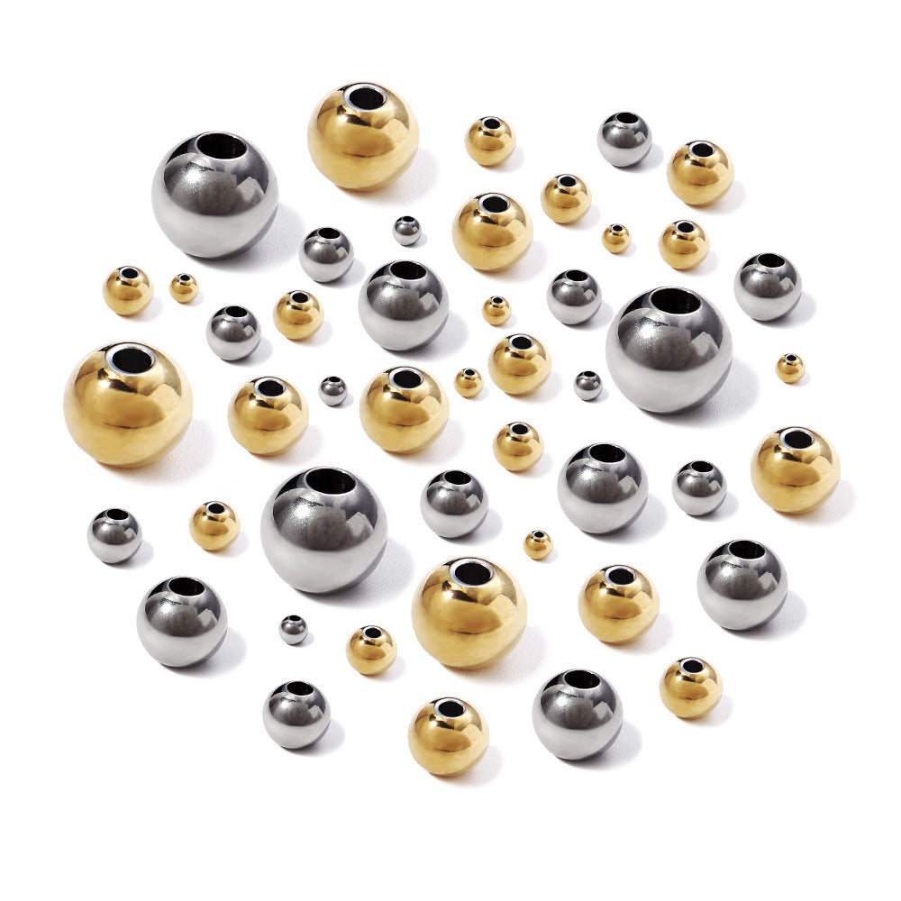 Stainless Steel Large Hole Beads Loose Beads Smooth Solid Beads Perforated DIY Jewelry Accessories Bracelet Bead Spacer Accessories