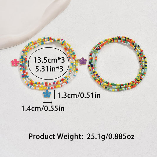 European and American Jewelry Summer Versatile Small Flower Rice Bead Anklet Creative Bracelet Multi-purpose Beach Trend Two-piece Set