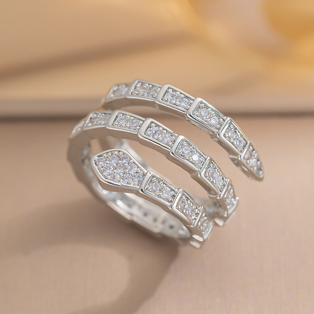 Light Luxury European and American Fashion Snake-shaped Snake Bone Ring Women's Ins Tide Niche Design Advanced Sense Adjustable Ring