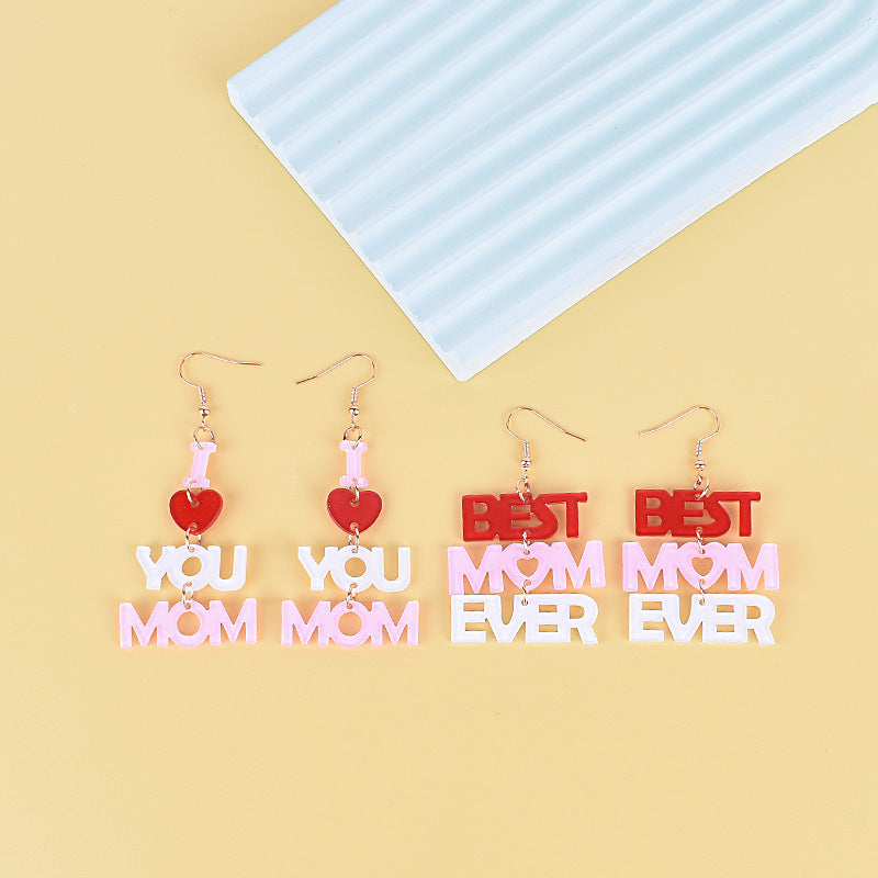 New Mother's Day Earrings Mom Pink Red Love Peach Heart Love Earrings Birthday Gift Party
