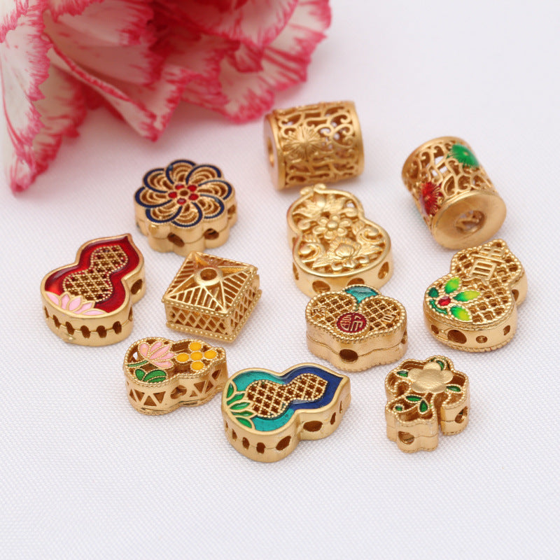Ancient Gold Cultural and Play Oil Dripping Hollow Loose Beads Bead Diy Bracelet Necklace Gourd Accessories Bracelet with Beads Color Retention