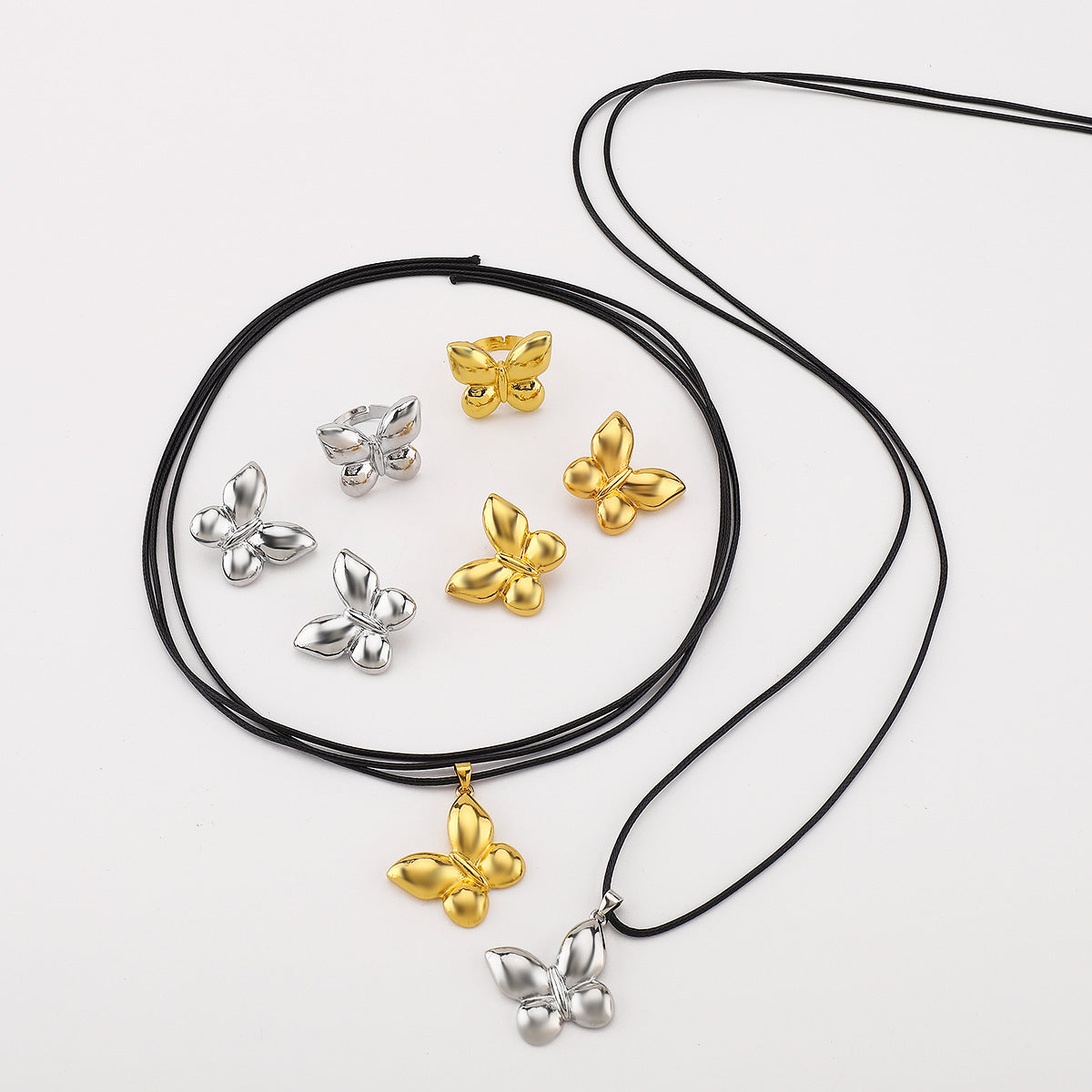 Personalized Design Retro Simple Butterfly Earrings, Temperament Fashion Alloy Ring Necklace