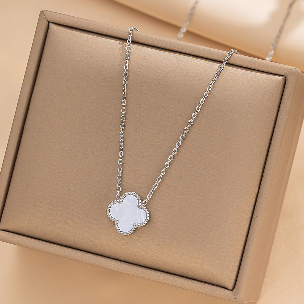 Four-leaf Clover Necklace 13MM Bracelet Stud Earrings Three-piece Set Versatile Lucky Four-leaf Clover Five-flower Bracelet Collarbone Chain Earrings