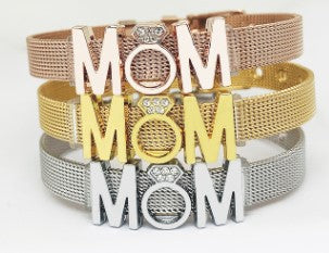 Stylish Simple Stainless Steel Mesh Strap DIY Alloy Font MOM Strap Buckle Holiday Love Gift Bracelet