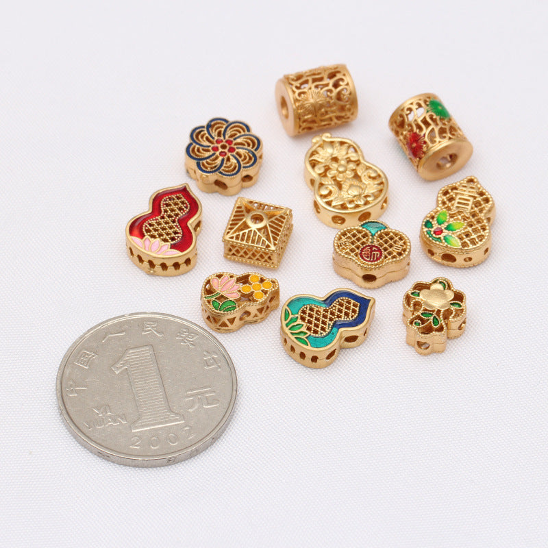 Ancient Gold Cultural and Play Oil Dripping Hollow Loose Beads Bead Diy Bracelet Necklace Gourd Accessories Bracelet with Beads Color Retention