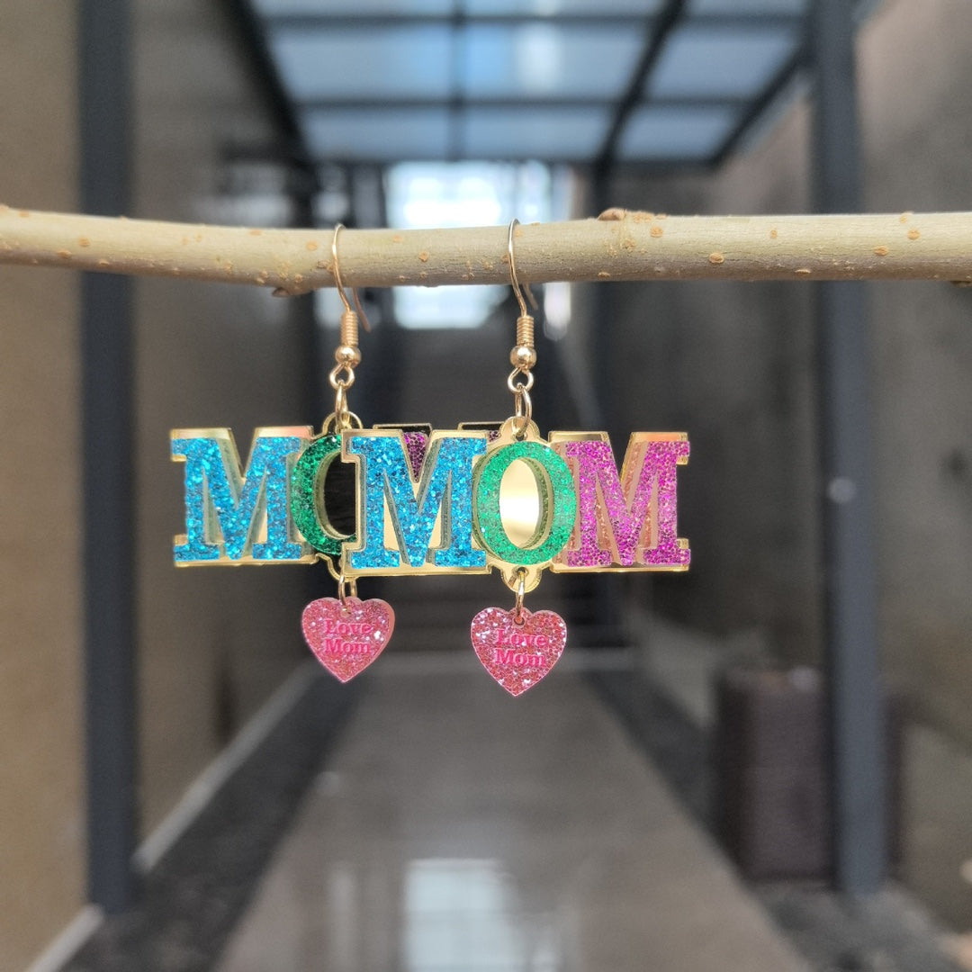 Mother's Day Splicing Acrylic MOM MAMA Letter Love Earrings Holiday Gift Earrings
