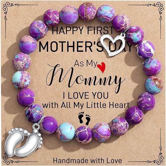 Mom Mother's Day Gift Bracelet Pink Zebra Emperor Stone Foot Pendant Elastic Rope Bracelet Jewelry