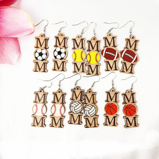 Simple Vintage Volleyball Basketball Mom Wooden Earrings Earrings Mother's Day Earrings
