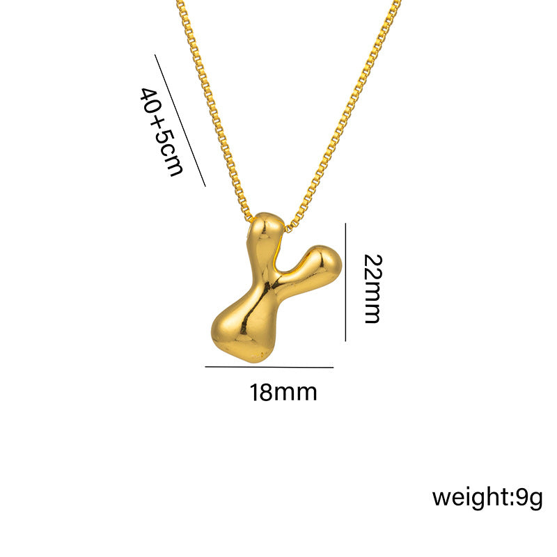 Titanium Steel 18k Real Gold Glossy Balloon Bubble Chubby Cute Q Version 26 English Letters Pendant Necklace