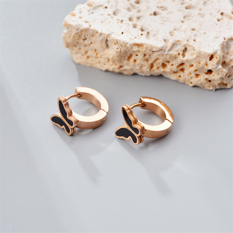 Fashion Titanium Steel Does Not Fade Short Ear Buckle Simple Geometric Rose Gold Earrings Stud Earrings