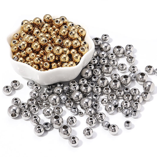 Stainless Steel Large Hole Beads Loose Beads Smooth Solid Beads Perforated DIY Jewelry Accessories Bracelet Bead Spacer Accessories