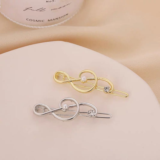 European and American Metal Fashion Music Note Hairpin Creative Bangs Clip Side Clip Pearl Rhinestone Headdress Hair Accessories