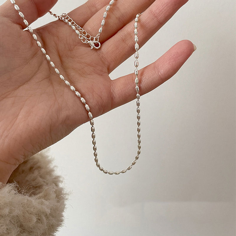 Silver-plated Natural Aquamarine Moonstone Necklace Women's High Sense Ins Wind Niche Versatile Oval Pendant Collarbone Chain