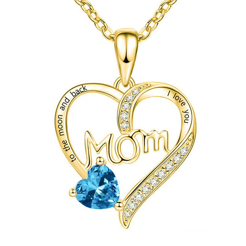 Cross-border New Mom Heart Lettering Diamond Necklace, Mother's Day Gift Necklace