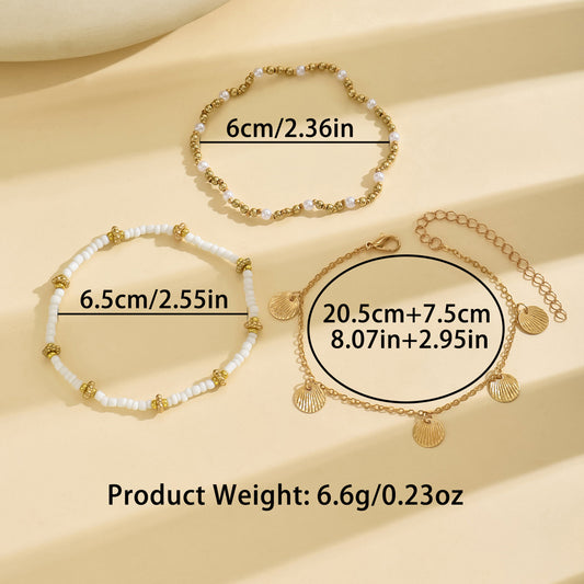 Hot-selling Jewelry Bohemian Alloy Shell Pendant Rice Bead Anklet Multi-layer Beach Foot Decoration Set