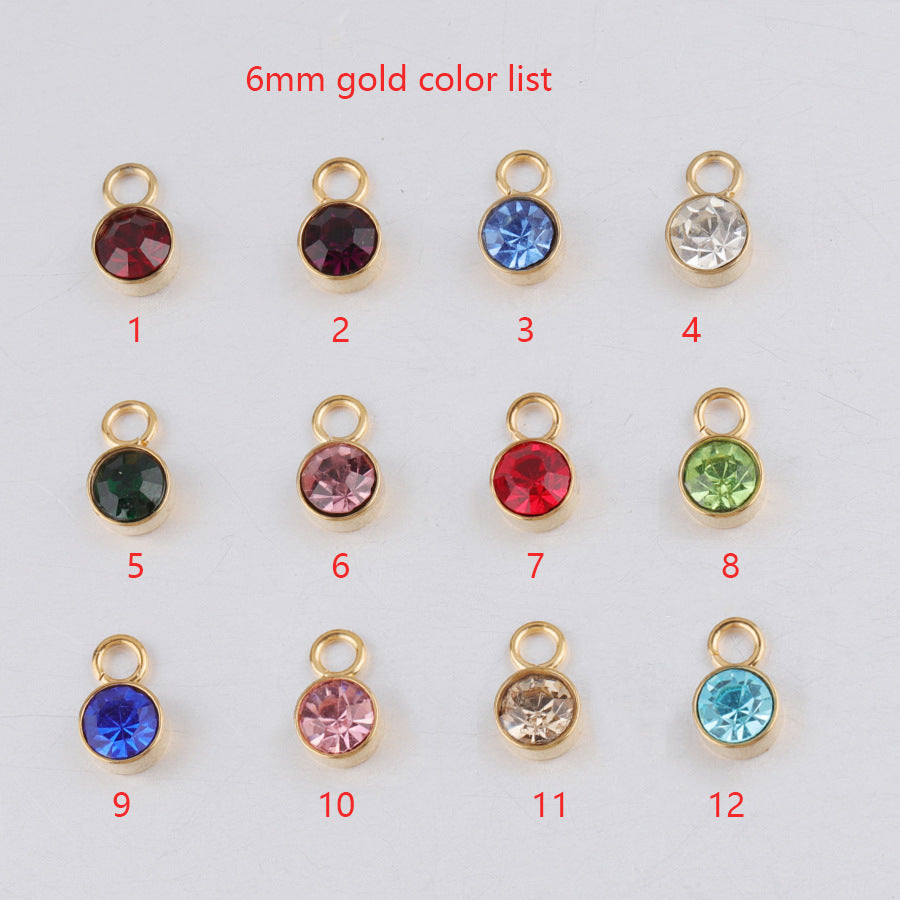 Europe and The United States Hot-selling Stainless Steel Gold Rose Gold Black 6mm Birthstone Jewelry Accessories DIY Pendant Pendant Wholesale