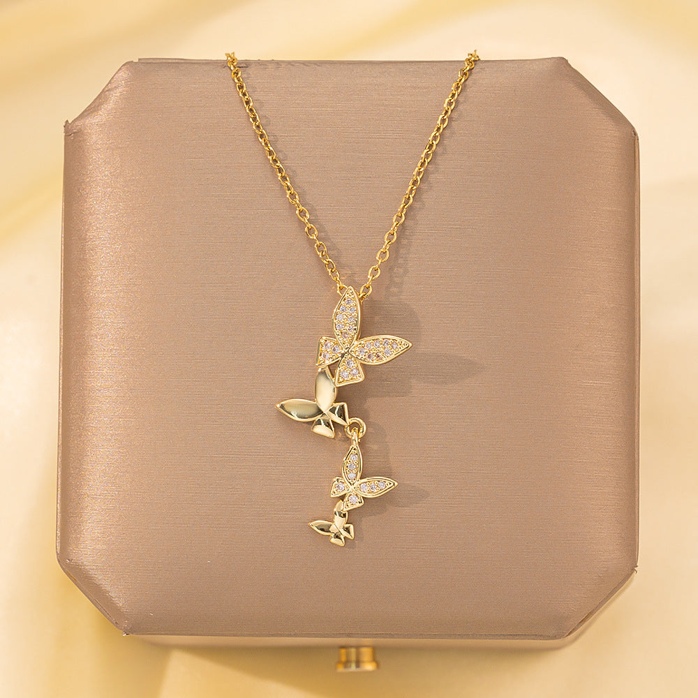 Copper Pendant Titanium Steel Necklace for Women Slightly Inlaid Zircon Pendant Girl Necklace