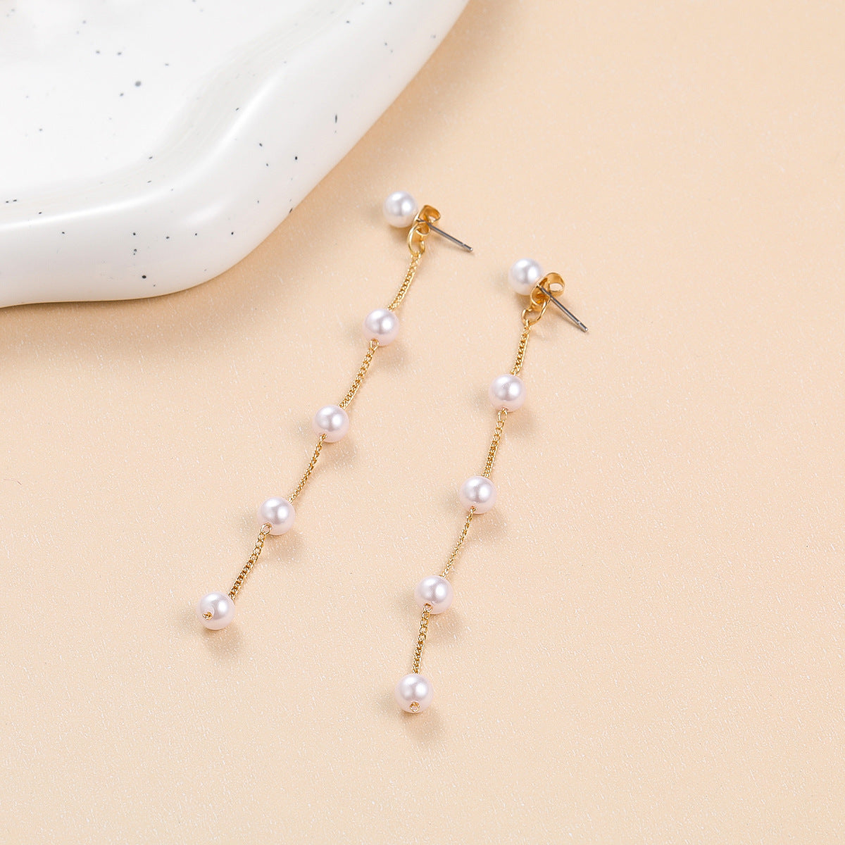 Beaded New French Retro Earrings Temperament Long Simple Pearl Fringed Earrings Women