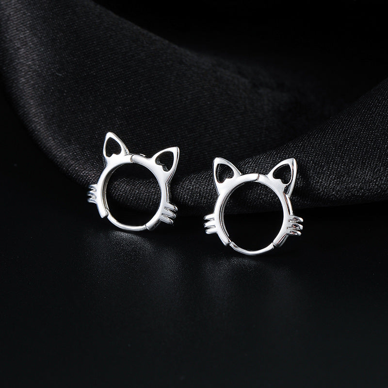 S925 Silver Cat Ear Buckle Women's Niche Design Simple Temperament Personalized Love Kitten Earrings Earrings New Fashion