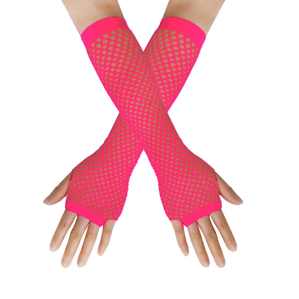 European and American Rough Net Fishing Net Elastic Gloves Sexy Long Gloves Punk Half Finger Nightclub Party Etiquette Gloves