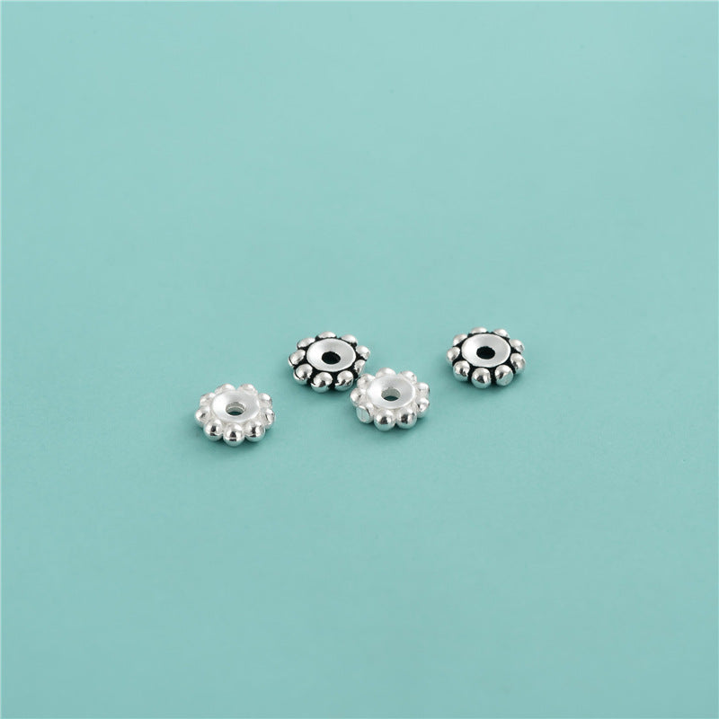S925 Sterling Silver Thai Silver Retro Flower Gasket Spacer DIY Handmade Beaded Braided Rope Crystal Bracelet Bead Spacer Accessories