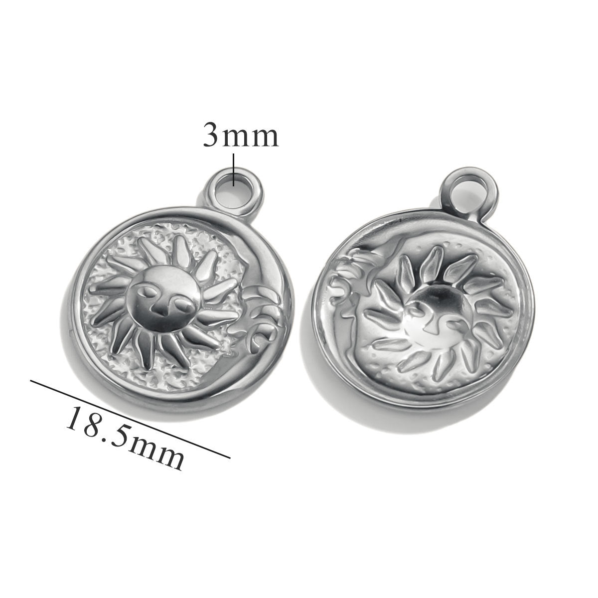 Vintage European and American Stainless Steel Smiley Face Sun and Moon Pendant, Titanium Steel DIY Pendant Necklace Handmade Accessories