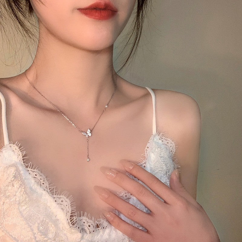 925 Silver Love Necklace Women's Summer High Sense Design Sense Niche Light Luxury Collarbone Chain Neck Chain