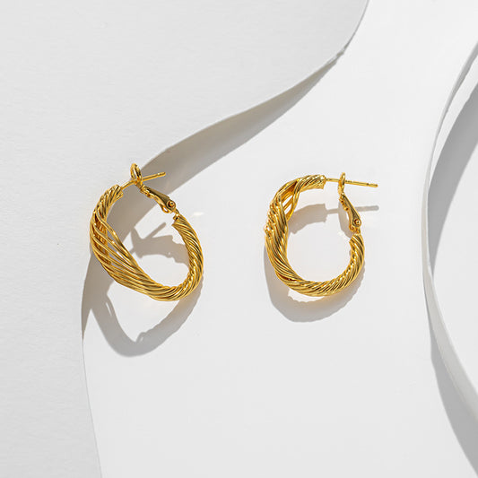 European and American titanium steel earrings twist C word, titanium steel, earrings women's trend personalized stainless steel ear jewelry wholesale - NiceOceanJewelry