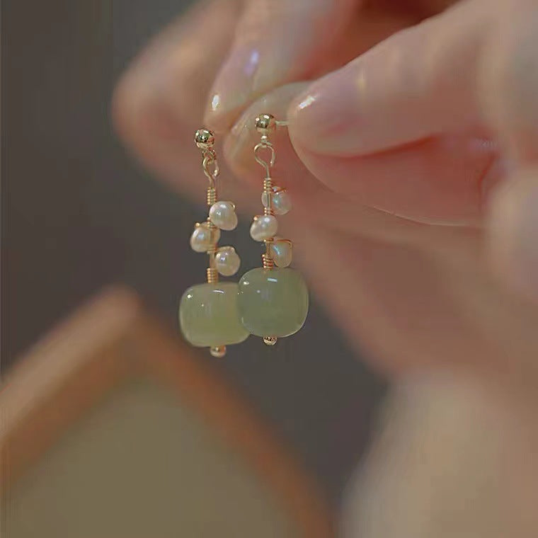 Retro New Chinese Hetian Earrings, Simple Niche Design Studs, New Unique Earrings No Ear Clips