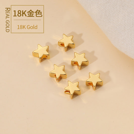 Copper-plated Real Gold 14K Gold-wrapped Pentagram Bead Spacer Small Star Through-hole Loose Bead DIY Handmade String Jewelry Earrings Material