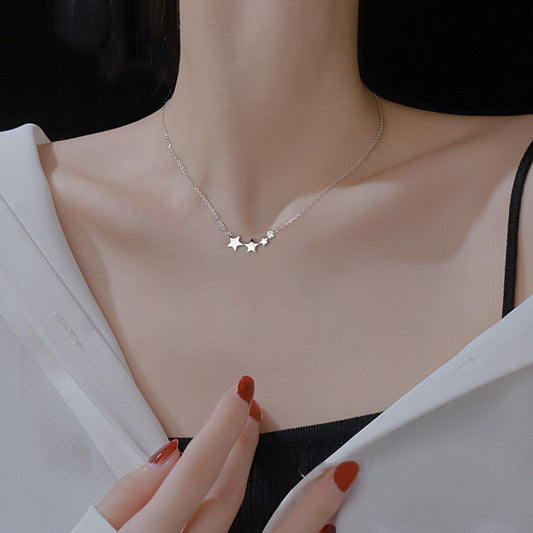 925 Silver Star Collarbone Chain Women's Simple Chinese Niche Light Luxury High-end Five-pointed Star Collarbone Chain Accessories