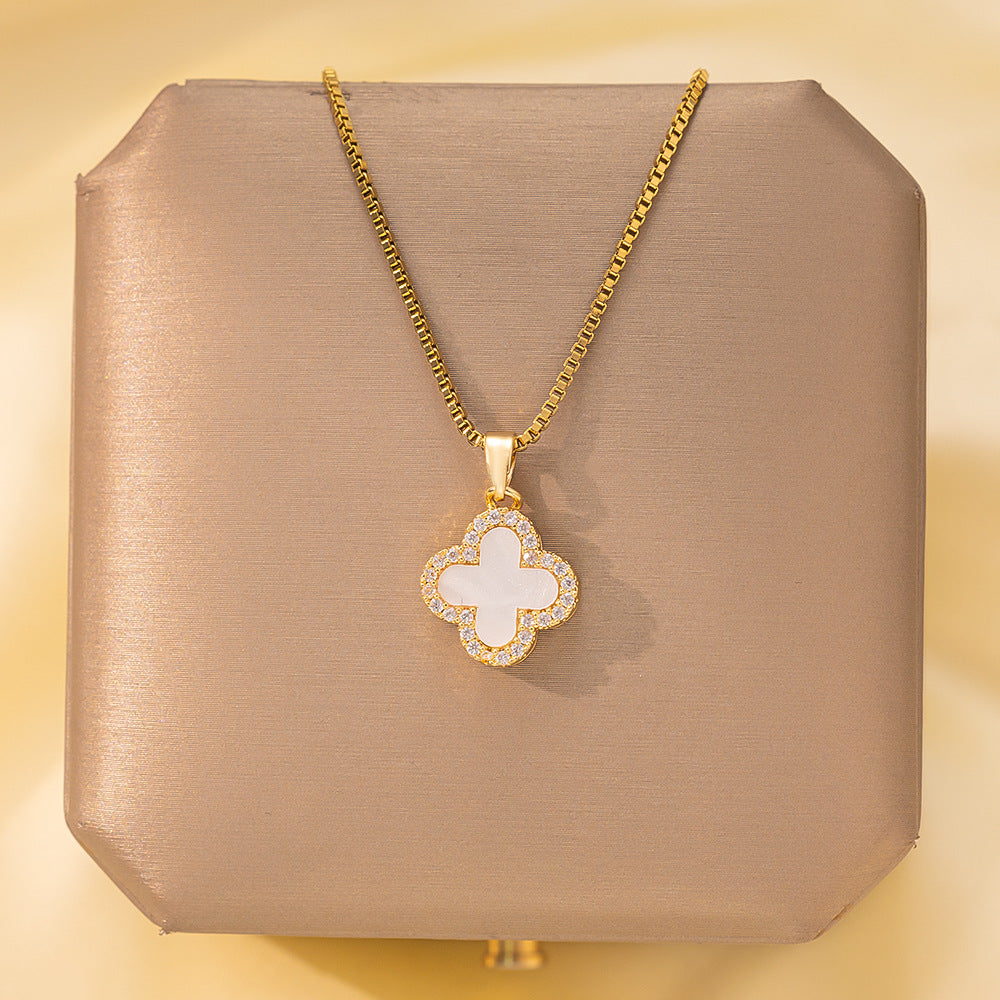 Copper Pendant Titanium Steel Necklace for Women Slightly Inlaid Zircon Pendant Girl Necklace