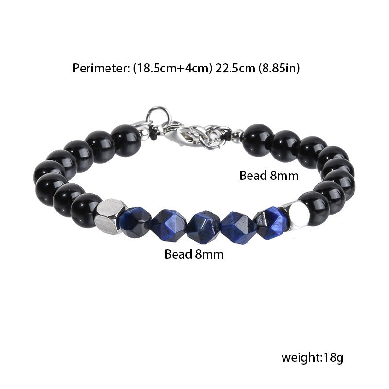 Stainless Steel Chain Copper Beads European and American Men's Bracelet Agate Crystal Tiger's Eye Beaded Jewelry Factory