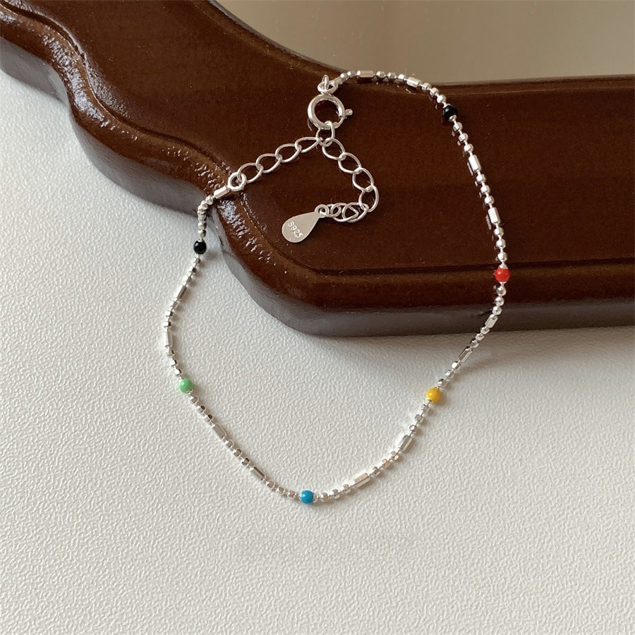 Korean Version of Color Moonstone Love Bracelet Women's S925 Sterling Silver Simple Temperament Niche Versatile High-end Jewelry Tide