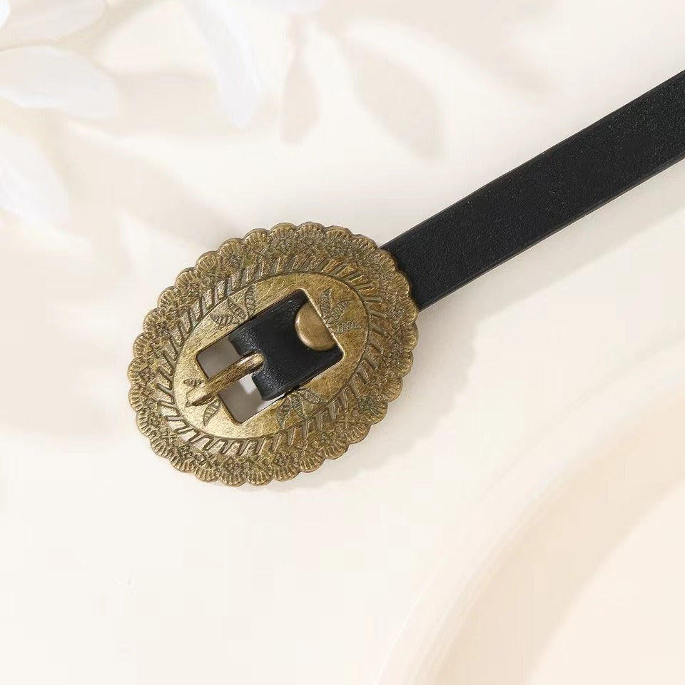 European and American Retro Street Fashion Hollow Ring PU Leather Splicing Characteristic Waist Belt Versatile Bead Women's Belt