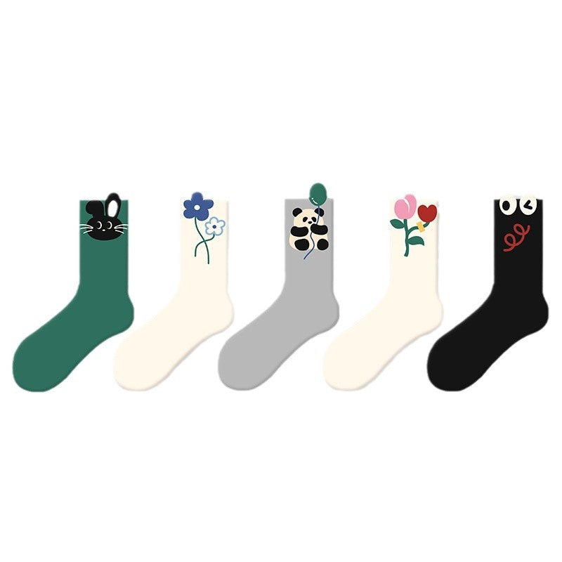 Original Socks Women's Medium Tube Socks Kitten Cute Cartoon Three-dimensional Design Cotton Socks Sweat-absorbing Breathable Tide Socks Ins Stockings