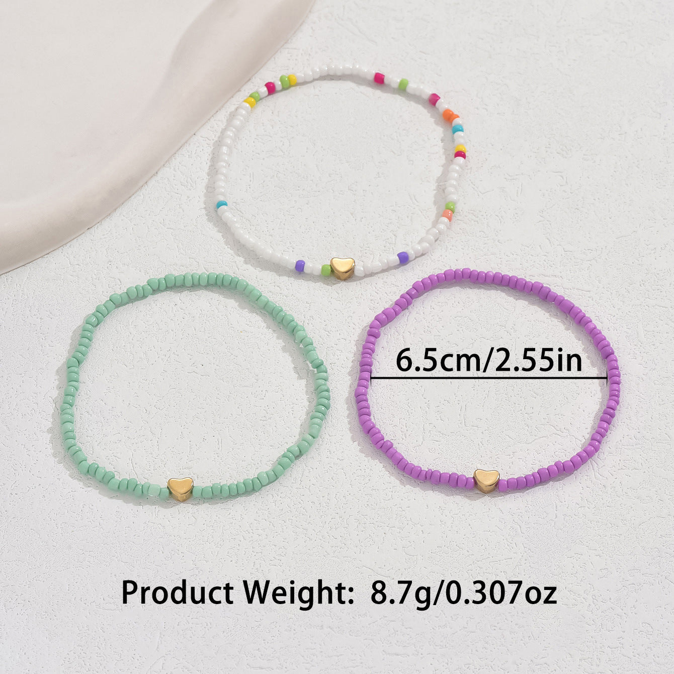 European and American Jewelry Summer Small Love Rice Bead Anklet Simple Creative Bracelet Multi-purpose Beach Trend Three-piece Set