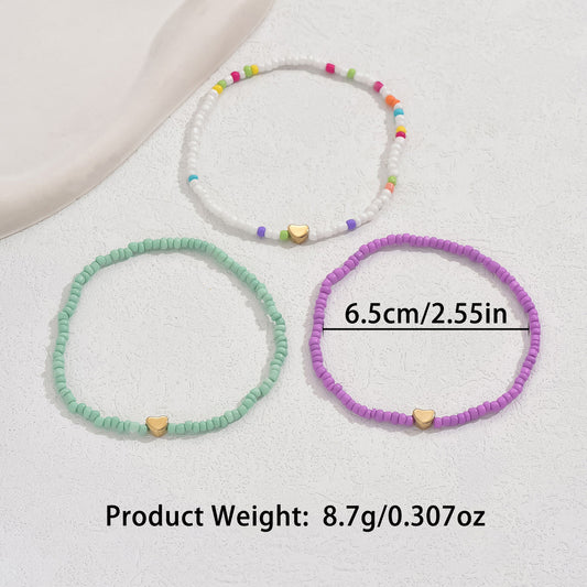 European and American Jewelry Summer Small Love Rice Bead Anklet Simple Creative Bracelet Multi-purpose Beach Trend Three-piece Set
