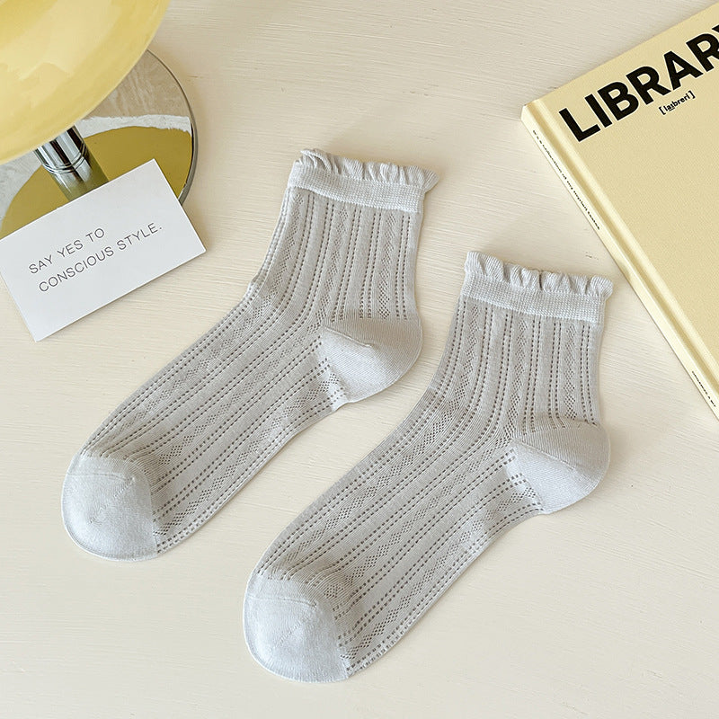 Lace Socks Children's Summer Thin Mesh Hollow Breathable Medium Tube Socks Simple Versatile Women's Socks