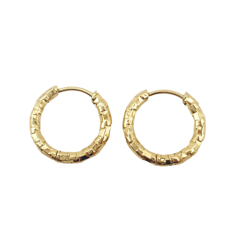 Gypsy Titanium Steel Earrings Plated 18K Gold Non-Fading Earrings Trendy Fashion Earrings Embossed Circle Earrings