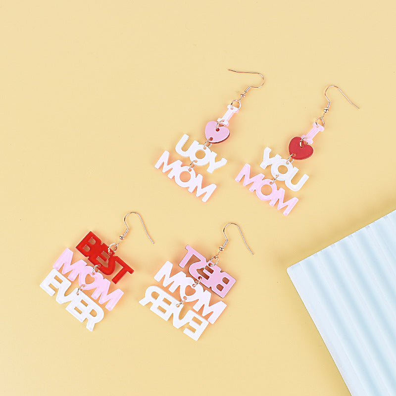 New Mother's Day Earrings Mom Pink Red Love Peach Heart Love Earrings Birthday Gift Party