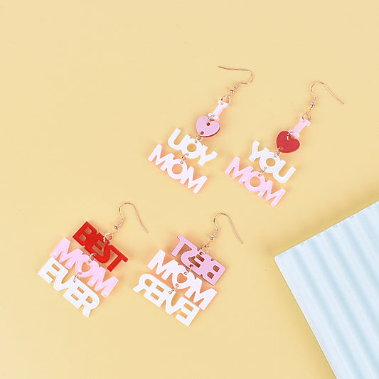 New Mother's Day Earrings Mom Pink Red Love Peach Heart Love Earrings Birthday Gift Party