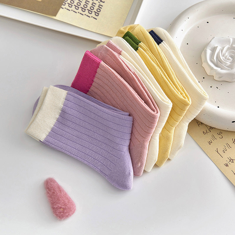 Socks Women's Summer Medium Tube Socks Dopamine Candy Color Korean Spring and Autumn Stacking Socks