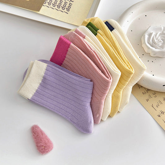 Socks Women's Summer Medium Tube Socks Dopamine Candy Color Korean Spring and Autumn Stacking Socks