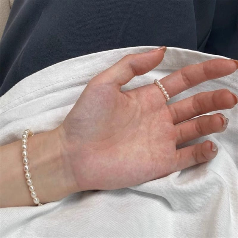 Pearl Mini Bead Pearl Ring Women's Soft Chain Index Finger Middle Finger Niche High Sense Cold Wind Simple