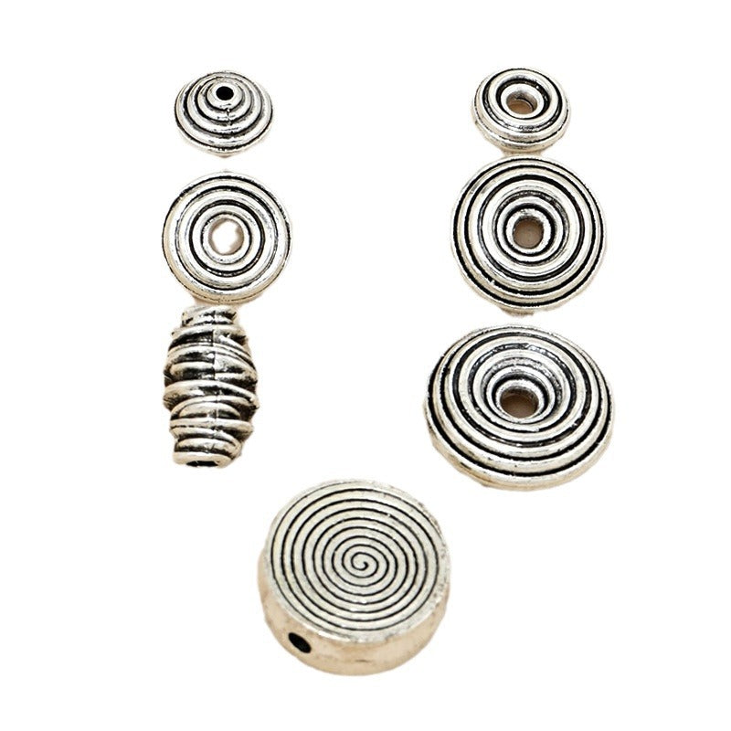 Thailand Chiang Mai Yinzang Silver Alloy Jewelry Striped Circle Spacer DIY Crystal Bracelet Jewelry Accessories Loose Beads