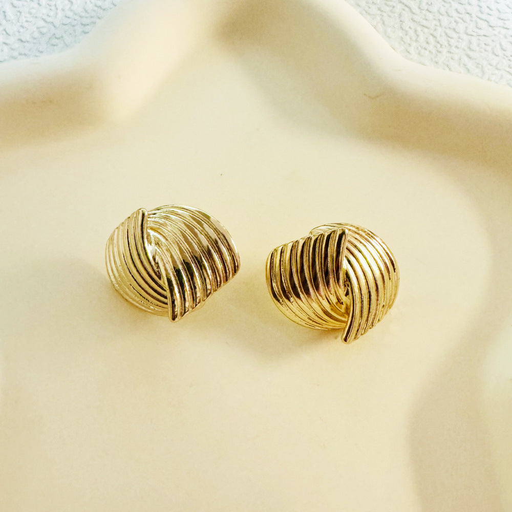 Stylish and Simple Texture Staggered Design Sense French Niche Earrings European and American Personality Geometric Cross Earrings